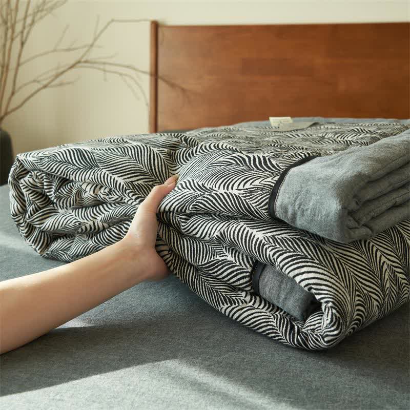 Leaf Stripe Natural Cotton Gauze Quilt - image 5