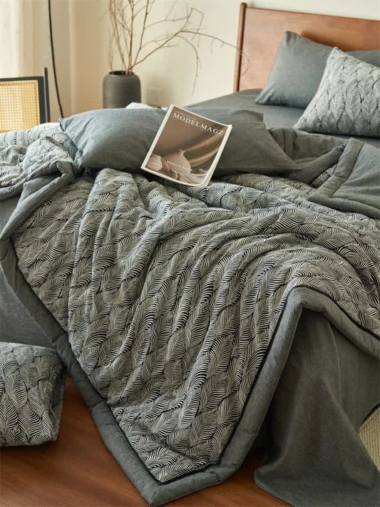 Leaf Stripe Natural Cotton Gauze Quilt - image 2