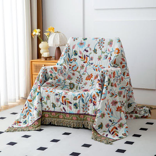 Bohemian Artistic Floral Leaf Cotton Blanket - image 2