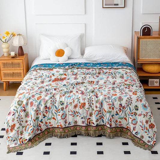 Bohemian Artistic Floral Leaf Cotton Quilt - King - image 1