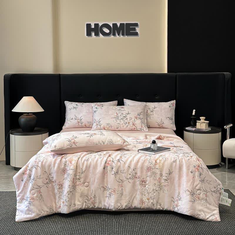 Rose Print Silky Natural Quilt - Pink - Bedding Sets - King - image 8
