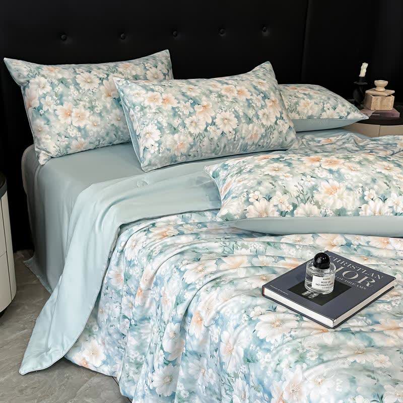 Silky Watercolor Flower Print Natural Quilt - image 5