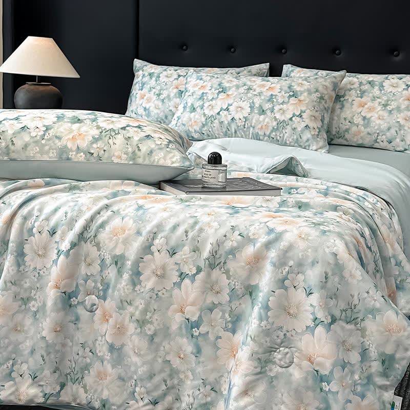 Silky Watercolor Flower Print Natural Quilt - image 7