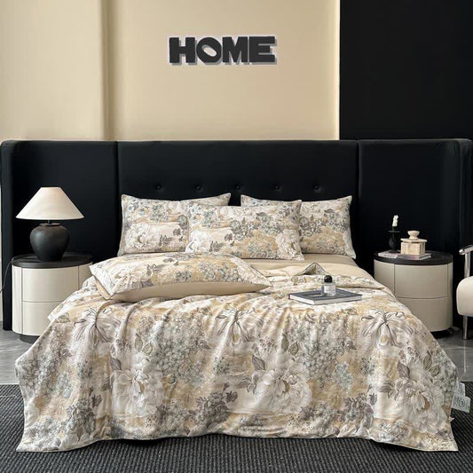 Peony Flourish Print Silky Natural Quilt - Bedding Sets - King - image 1