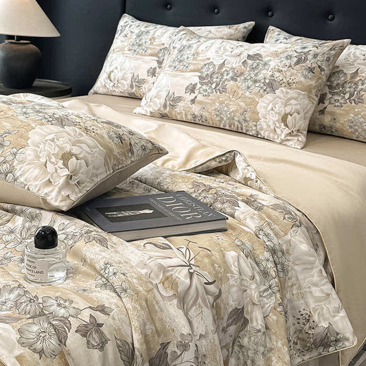 Peony Flourish Print Silky Natural Quilt - image 2