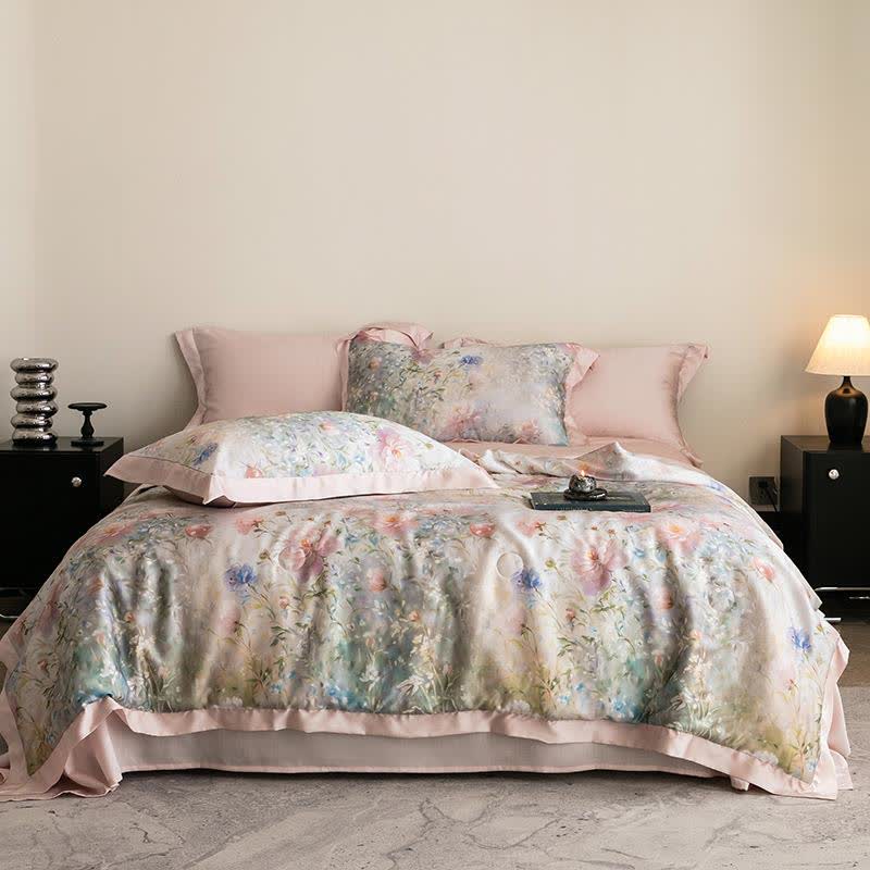 Poppy Floral Print Silky Natural Quilt - Pink - Bedding Sets - Queen - image 9