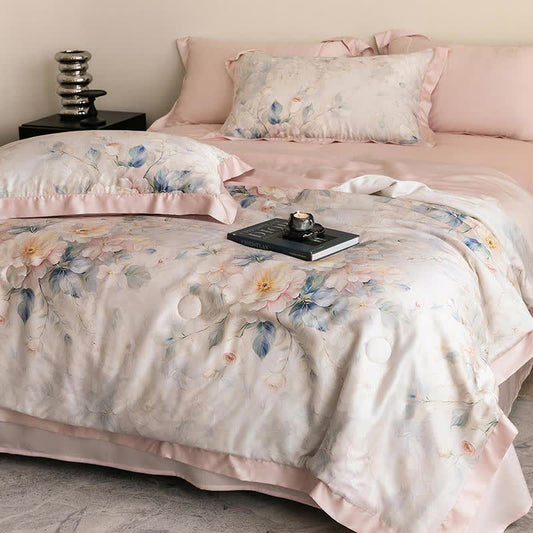 Pink Peony Print Silky Natural Quilt - image 2