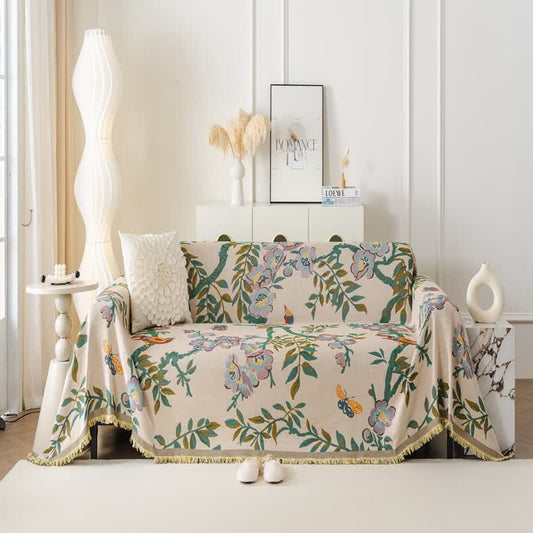 Green Leaf Floral Chenille Sofa Protector - 71" x 134" - image 1