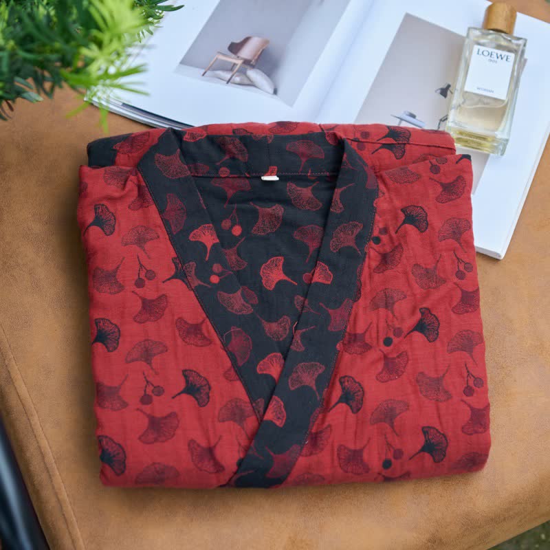 Two-Tone Ginkgo Cotton Gauze Kimono Robe - image 10
