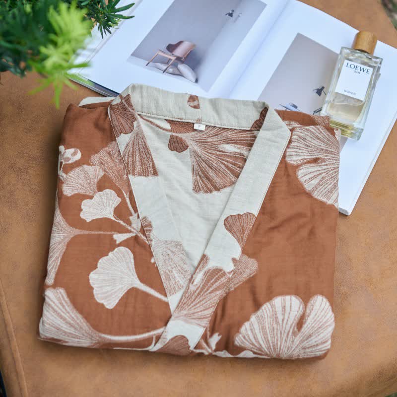 Large Ginkgo Leaf Cotton Kimono Robe - image 6
