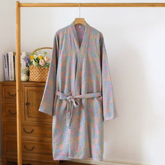 Daffodil Cotton Japanese Kimono Robe - Light Green - L - image 2