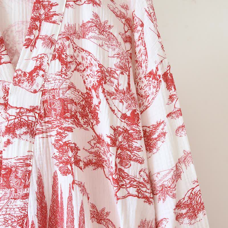 Toile Print Forest Cotton Kimono Robe - image 3