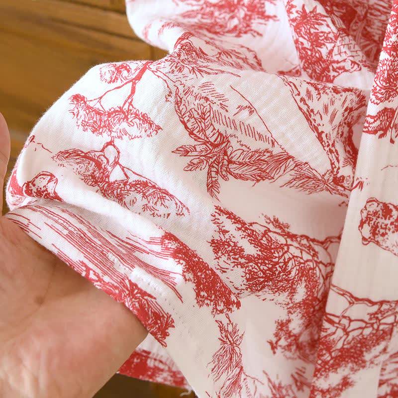 Toile Print Forest Cotton Kimono Robe - image 8