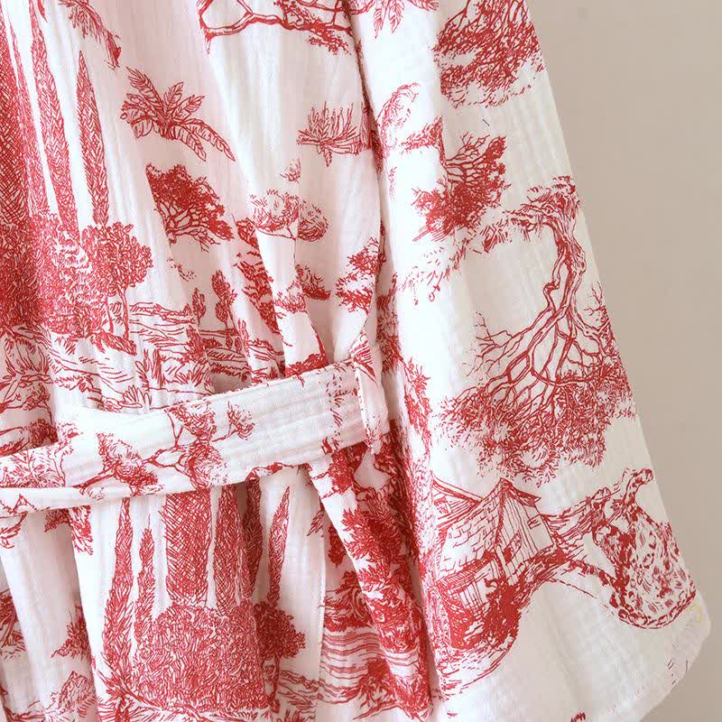 Toile Print Forest Cotton Kimono Robe - image 4