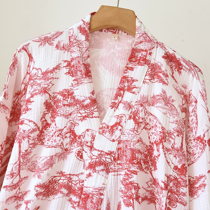 Toile Print Forest Cotton Kimono Robe - image 2