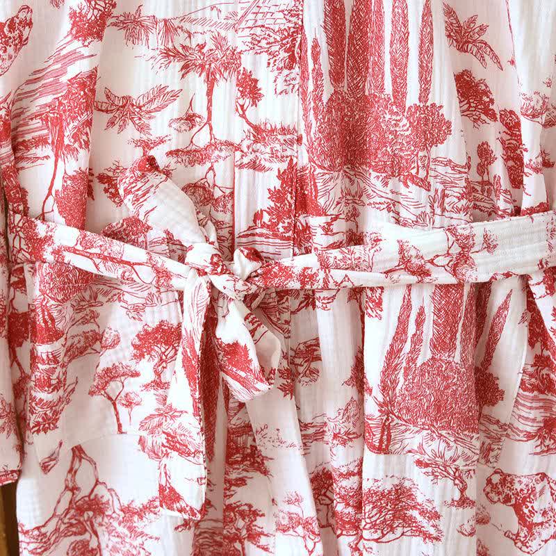 Toile Print Forest Cotton Kimono Robe - image 5