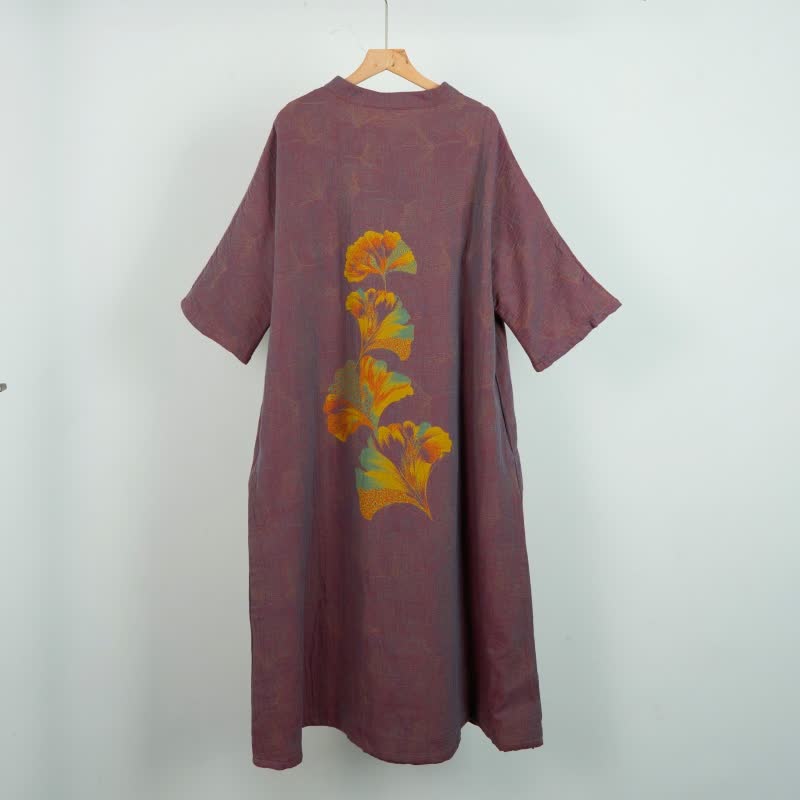 Ginkgo Leaf Print Cotton Cheongsam Nightgown - image 4