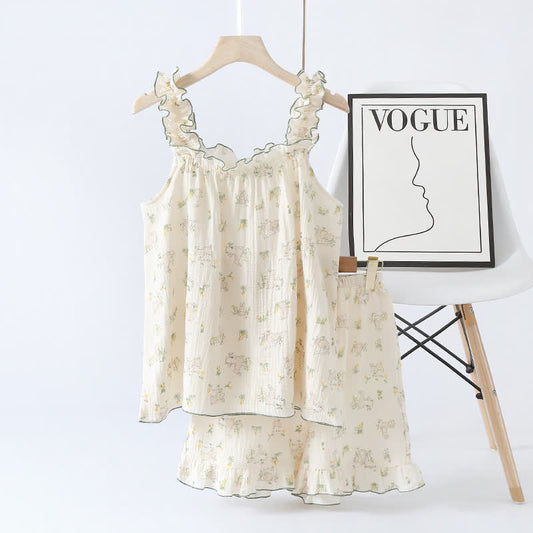 Rustic Bunny Cotton Ruffle Cami Pajamas - image 2