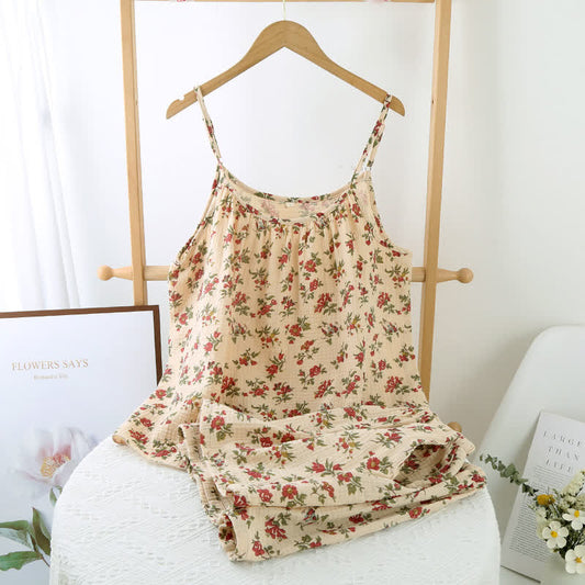 Red Floral Cotton Gauze Cami Pajamas - XL - image 1