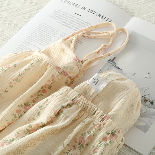 Striped Floral Cotton Gauze Cami Pajamas - image 2