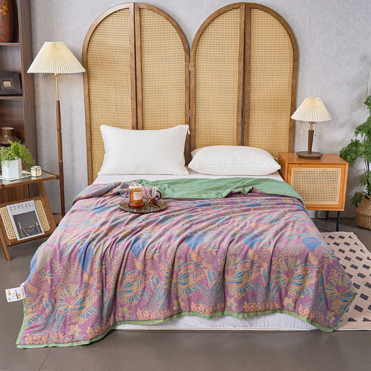 Tropical Leaf Natural Cotton Double Gauze Quilt - Queen - image 1
