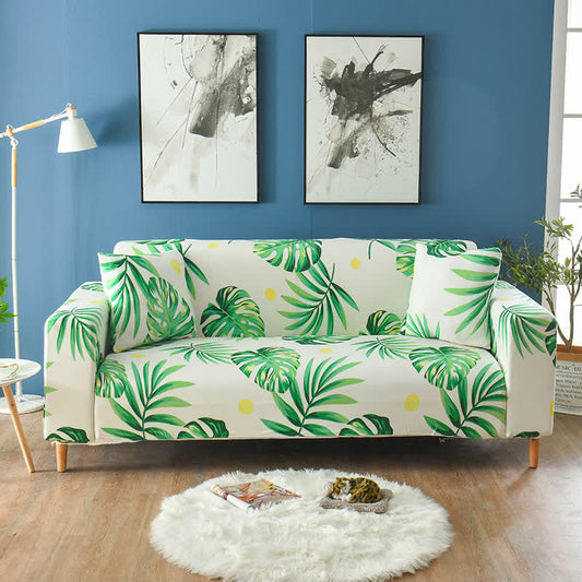 Tropical Leaf Print Stretch Sofa Slipcover - Pillowcases 18" x 18" - image 1
