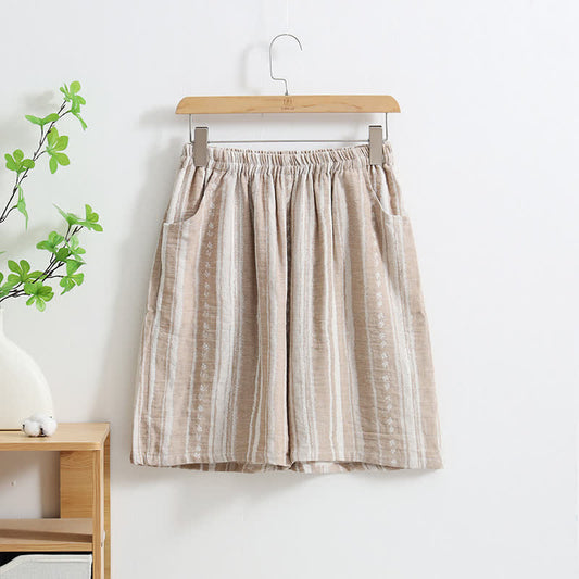 Striped Jacquard Cotton Linen Pajama Shorts - XL - image 1