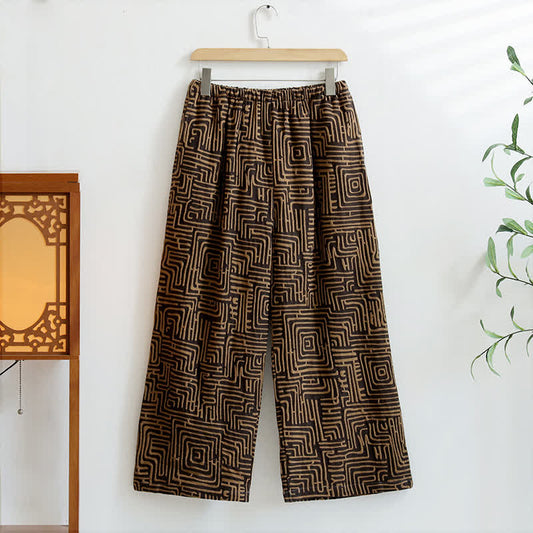 Greek Key Print Jacquard Lounge Pants - Coffee - XL - image 2