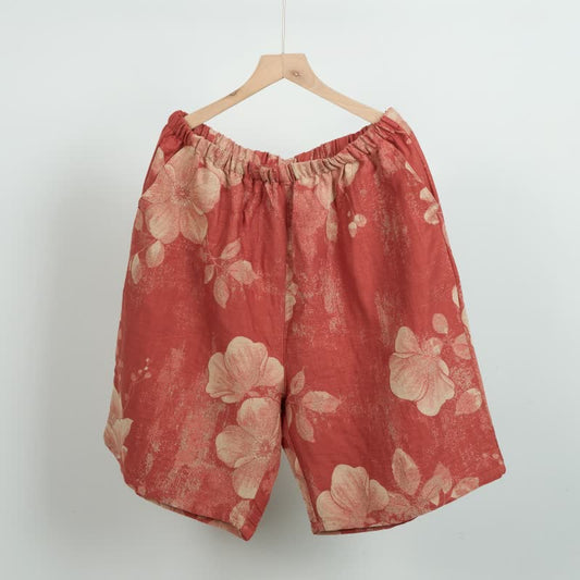 Hibiscus Jacquard Cotton Pajama Shorts - Orange - XL - image 2