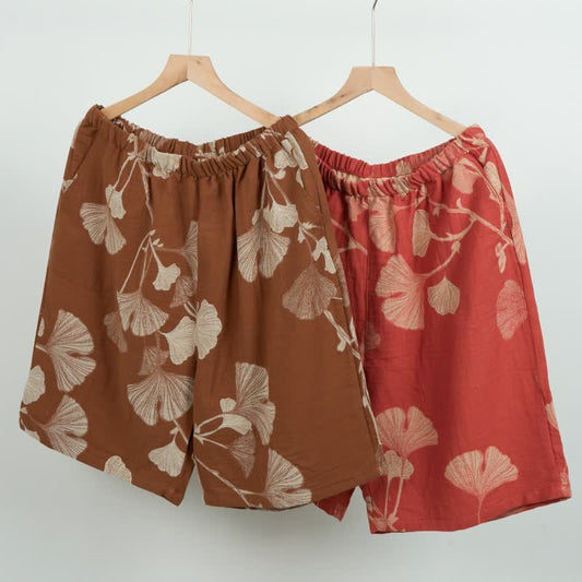 Ginkgo Leaf Jacquard Cotton Pajama Shorts - image 1
