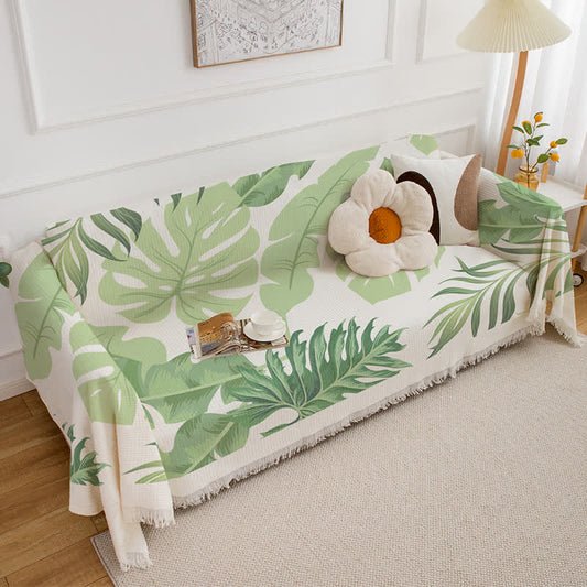 Leaf Print Tassel Sofa Throw Blanket - 71" x 102" - image 1
