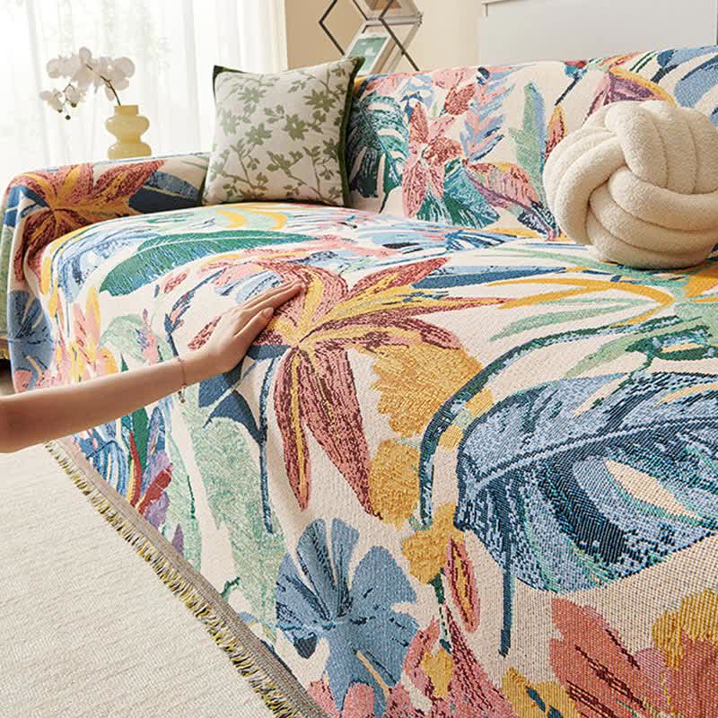 Tropical Floral Leaf Sofa Throw Blanket - image 3