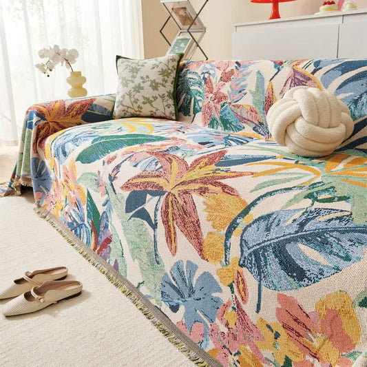 Tropical Floral Leaf Sofa Throw Blanket - 71" x 134" - image 1