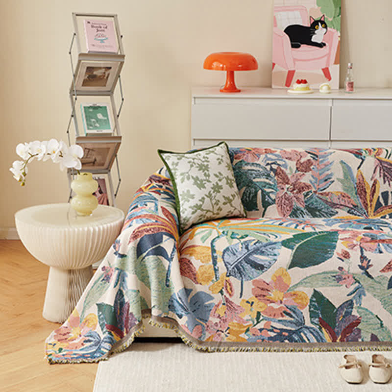 Tropical Floral Leaf Sofa Throw Blanket - image 4