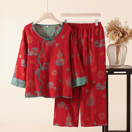 Oriental Style Gourd Persimmon Cotton Sleepwear - XL - image 1