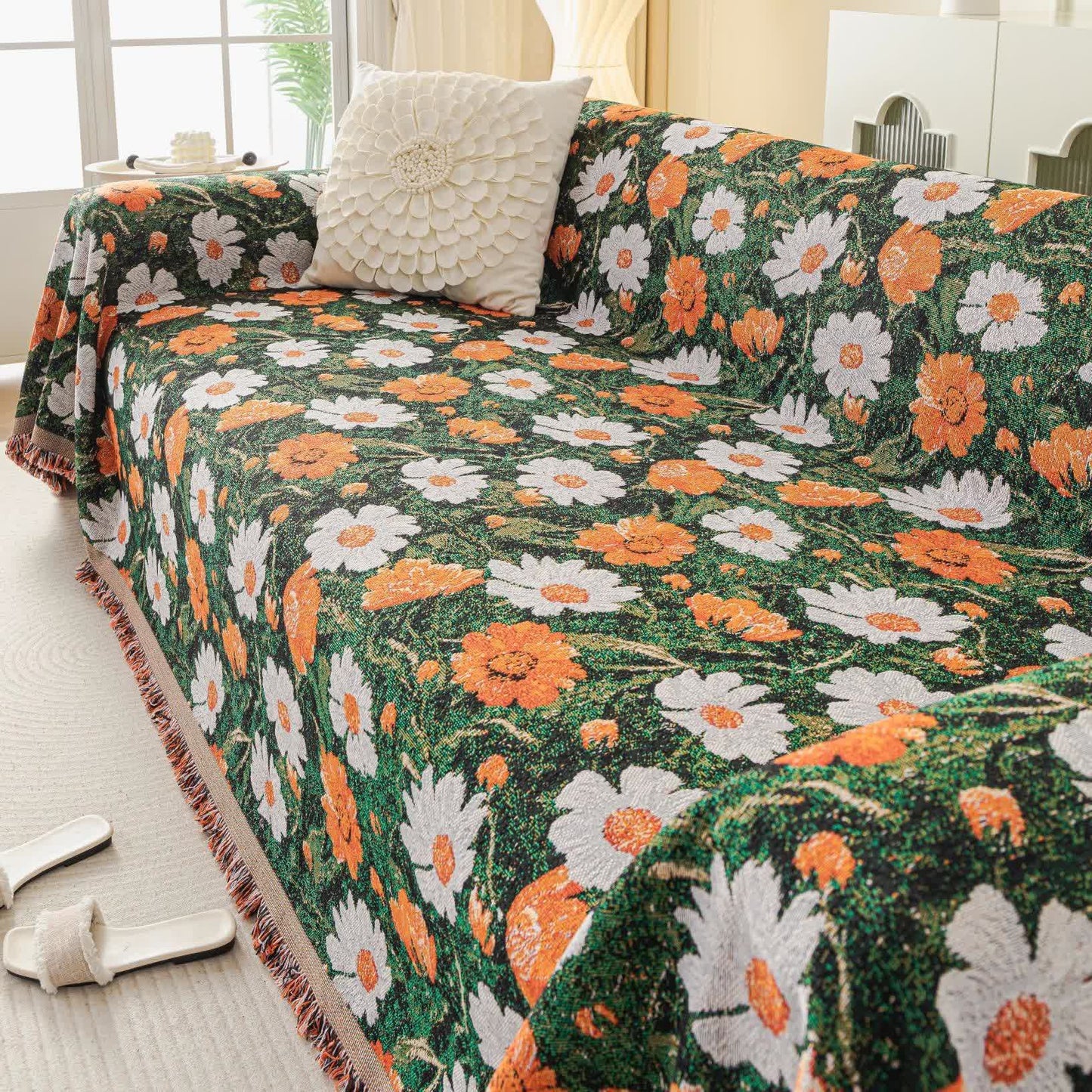 Chenille Daisy Jacquard Sofa Throw Blanket - 71" x 134" - image 1