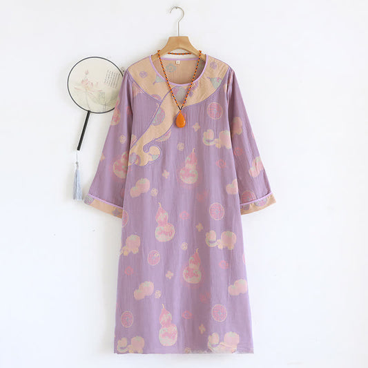 Gourd Pure Cotton Gauze Loose Nightdress - Purple - XL - image 1