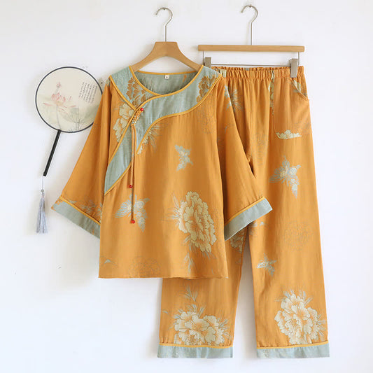 Peony Butterfly Jacquard Cotton Gauze Pajamas - XL - image 1