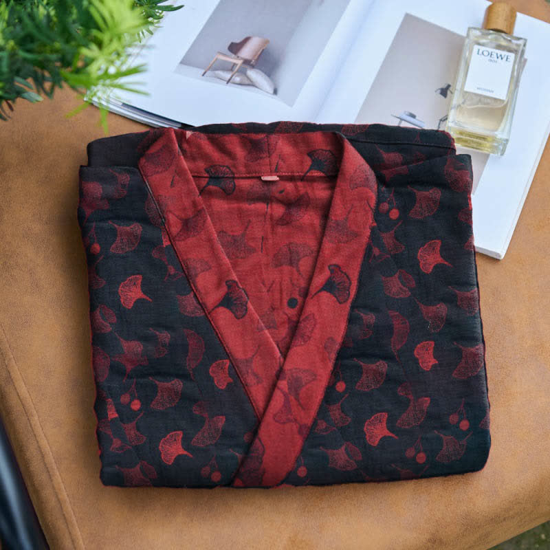 Two-Tone Ginkgo Cotton Gauze Kimono Robe - image 12