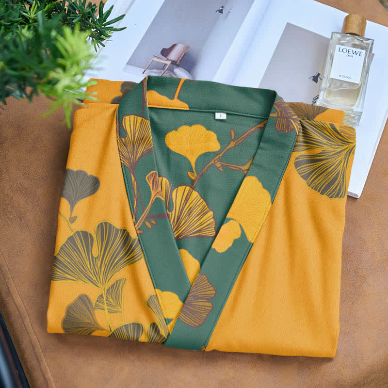 Large Ginkgo Leaf Cotton Kimono Robe - image 10