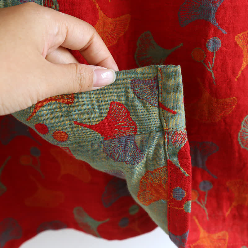 Two-Tone Ginkgo Cotton Gauze Kimono Robe - image 12