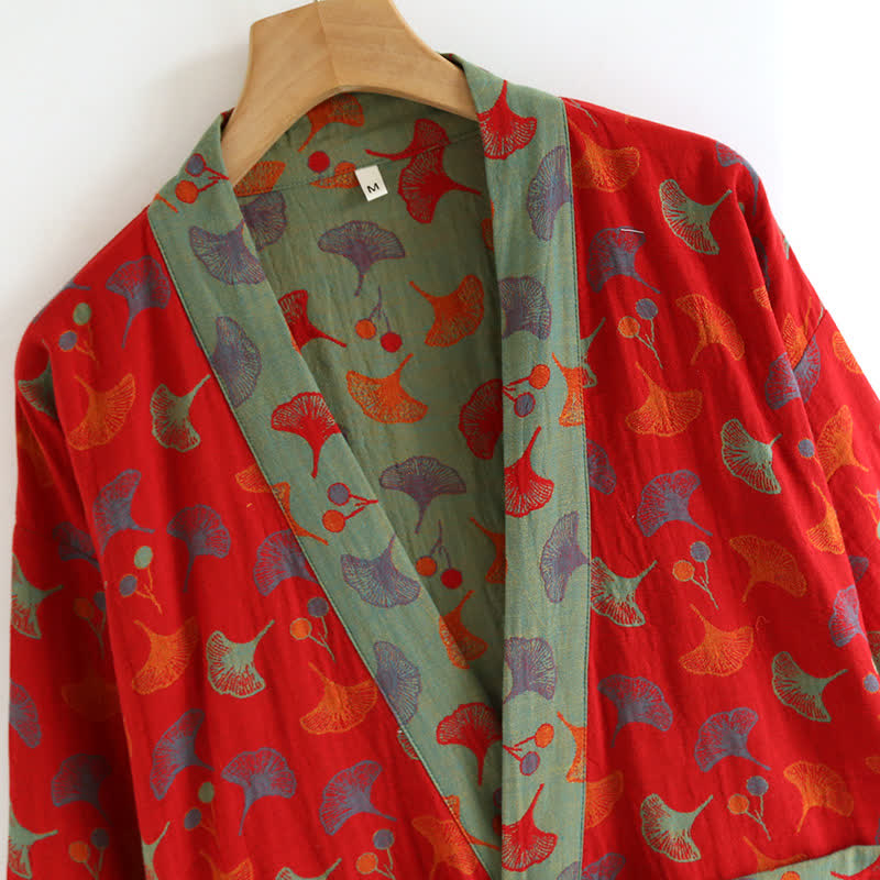Two-Tone Ginkgo Cotton Gauze Kimono Robe - image 9