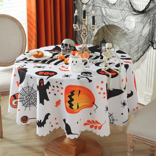 Halloween Pumpkin Ghost Print Tablecloth - Round - 71" x 71" - image 2