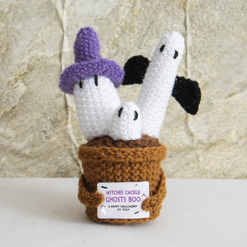 Halloween Crochet Potted Plant Ornament - Ghost - 3PCS - 16" x 2" - image 10