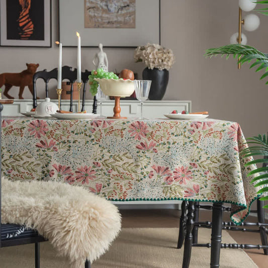 Vintage Pink Lily Jacquard Tablecloth - Round - 60" x 60" - image 1