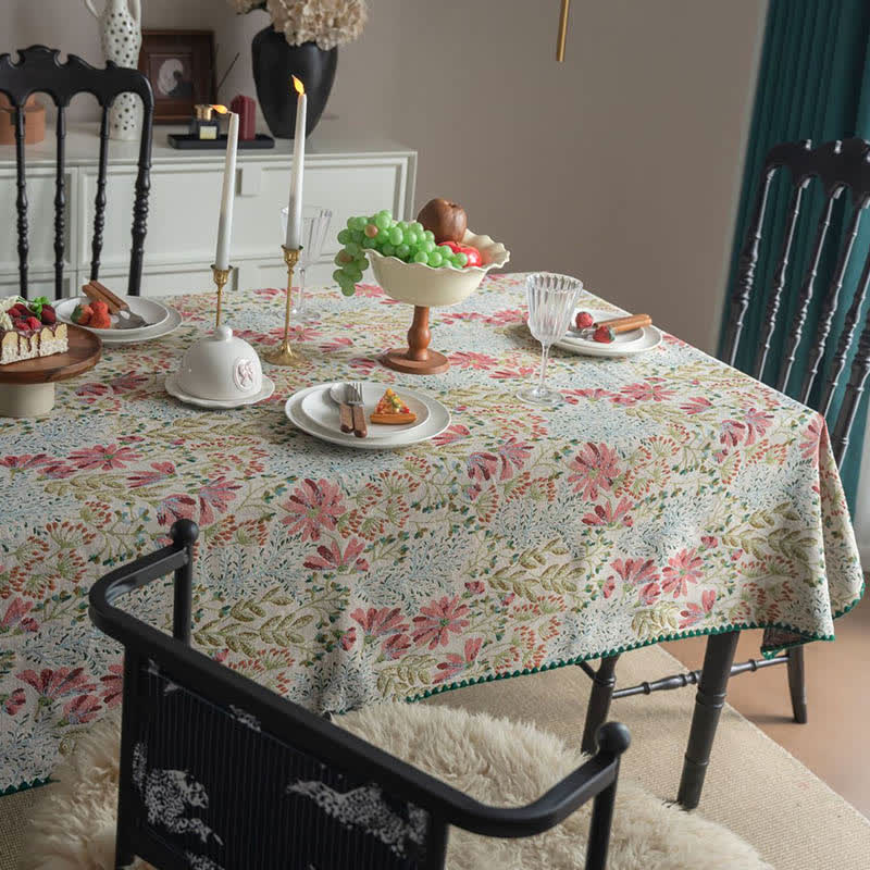Vintage Pink Lily Jacquard Tablecloth - image 5