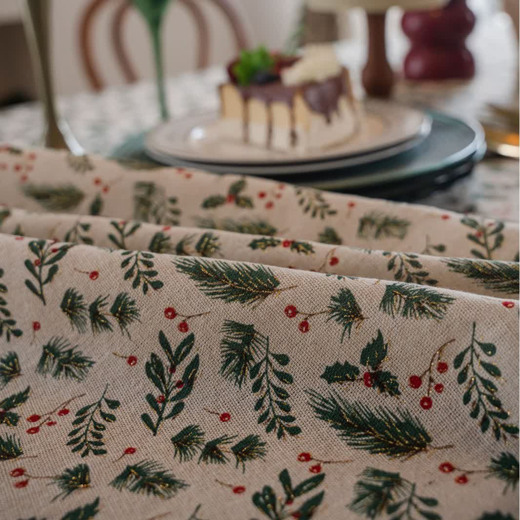 Christmas Pine Needle Berry Print Tablecloth - image 5