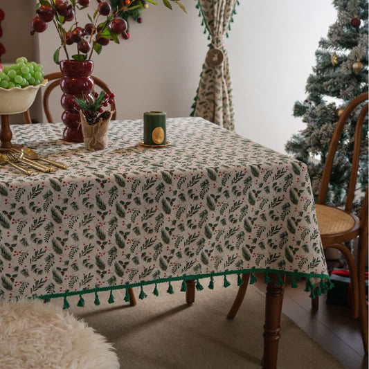 Christmas Pine Needle Berry Print Tablecloth - 55" x 102" - image 1