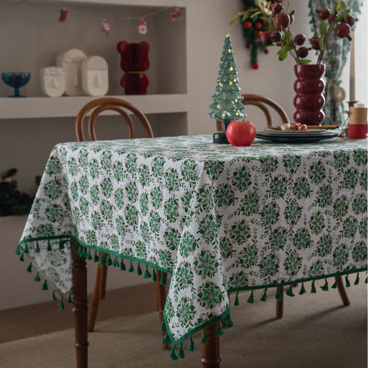 Christmas Floral Edelweiss Print Tablecloth - 55" x 102" - image 1