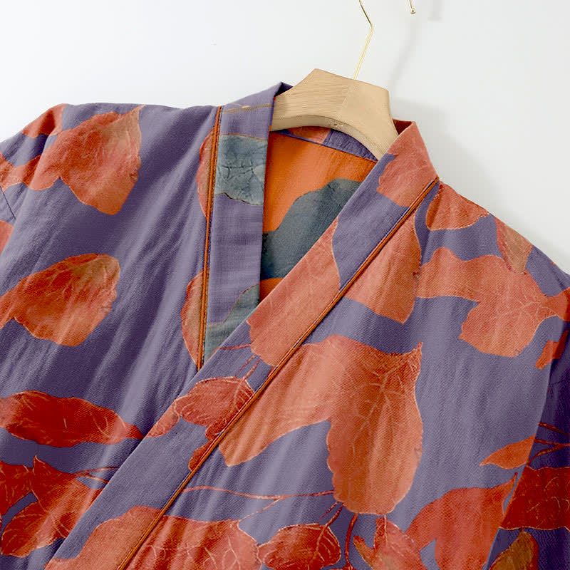 Botanical Leaf Cotton Kimono Loungewear Set - image 3